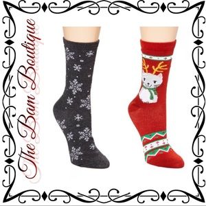Reindeer Cat & Dark Gray Snowflake Socks Set